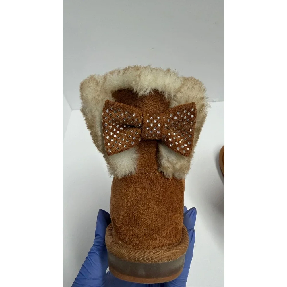 Sugar Toddler Girls Light Up Faux Fur Bow Winter Boots Brown Size 10 KS07576R